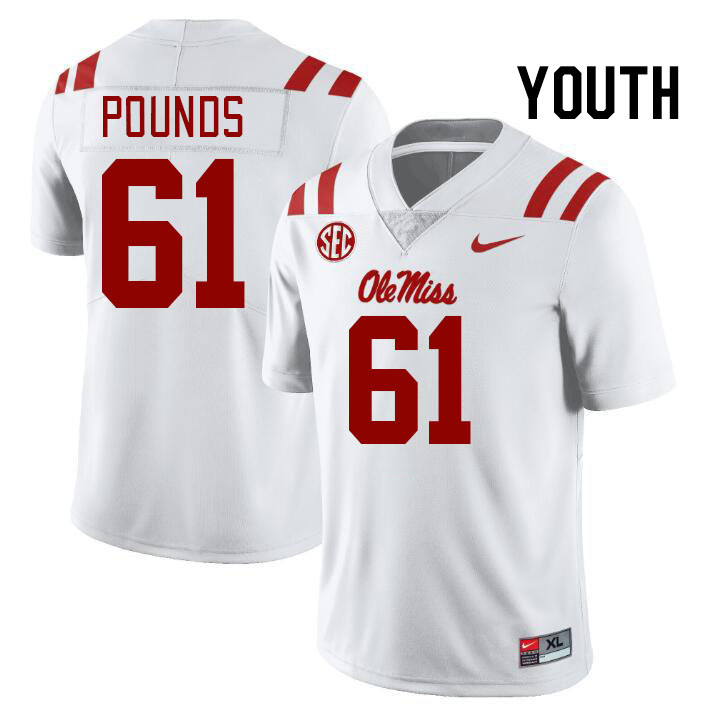 Youth #61 Diego Pounds Ole Miss Rebels College Football Jerseys Stitched-White